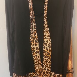 Adrianna Papell Black Sweater with Animal Print Detail